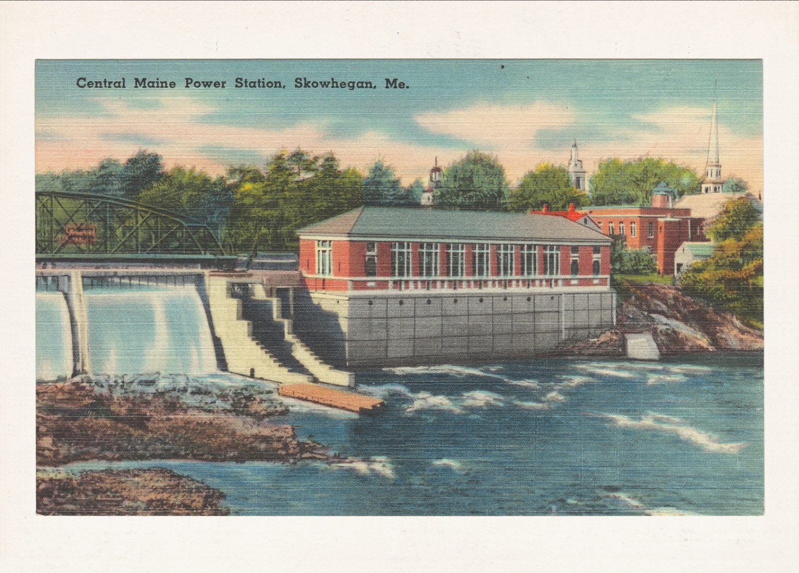 Vintage postcard of the Central Maine Power Station in Skowhegan